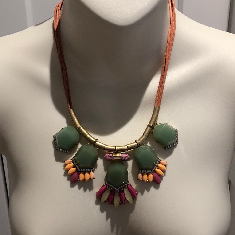 J. Crew Green and Pink Statement Necklace